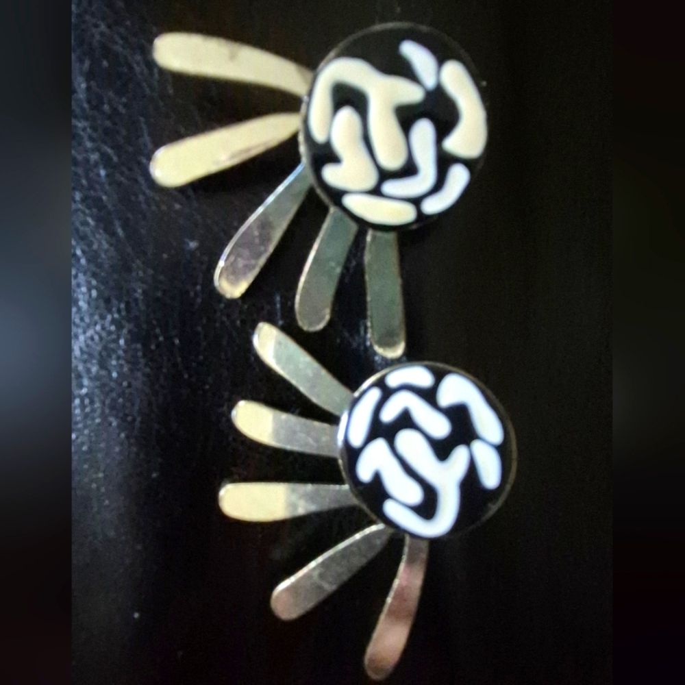 Sassy Jones Vintage Black and Cream Enamel Earrings with Gold Accents